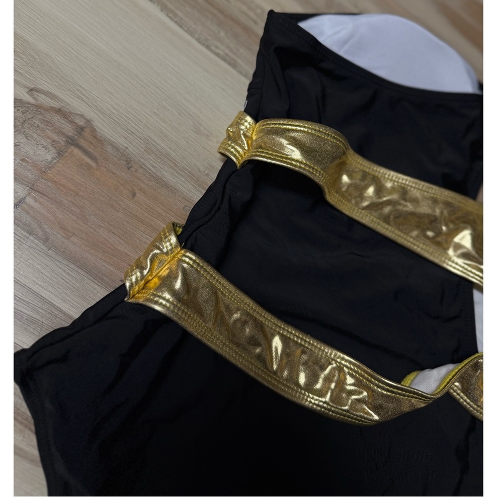 NWOT Shein One-Piece Strappy Bathing Suit Black & Gold Plus Size 2XL - Picture 5 of 5